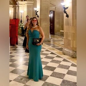 Aidan Mattox Strapless Teal Dress gown size 8